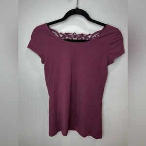 Garage Muted Purple Fitted Short Sleeve Tee With Lace Back